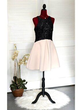 Halston Heritage Women's Sequin Top Two tones  Fit & Flare Dress Size 10 083